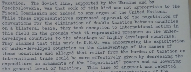Extract from British participant's report of the UN Fiscal Committee's second session