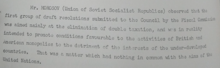 Extract from ECOSOC discussions of the report of the third session of the UN fiscal commission